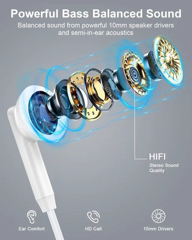 Alt view image 2 of 7 - iPhone 17e 17 16 USB C Wired Headphones with Mic, Noise Cancelling Earbuds