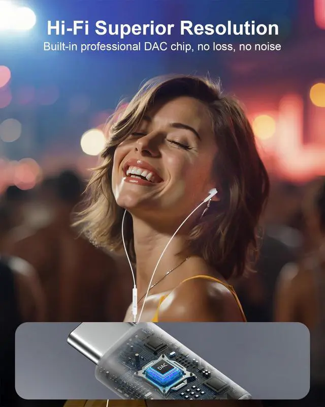 Alt view image 4 of 7 - iPhone 17e 17 16 USB C Wired Headphones with Mic, Noise Cancelling Earbuds