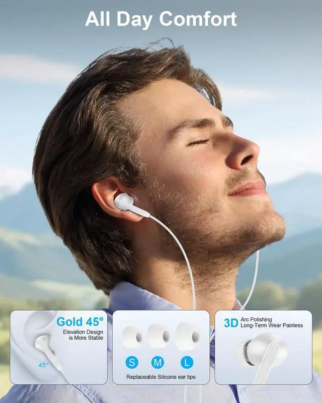 Alt view image 5 of 7 - iPhone 17e 17 16 USB C Wired Headphones with Mic, Noise Cancelling Earbuds