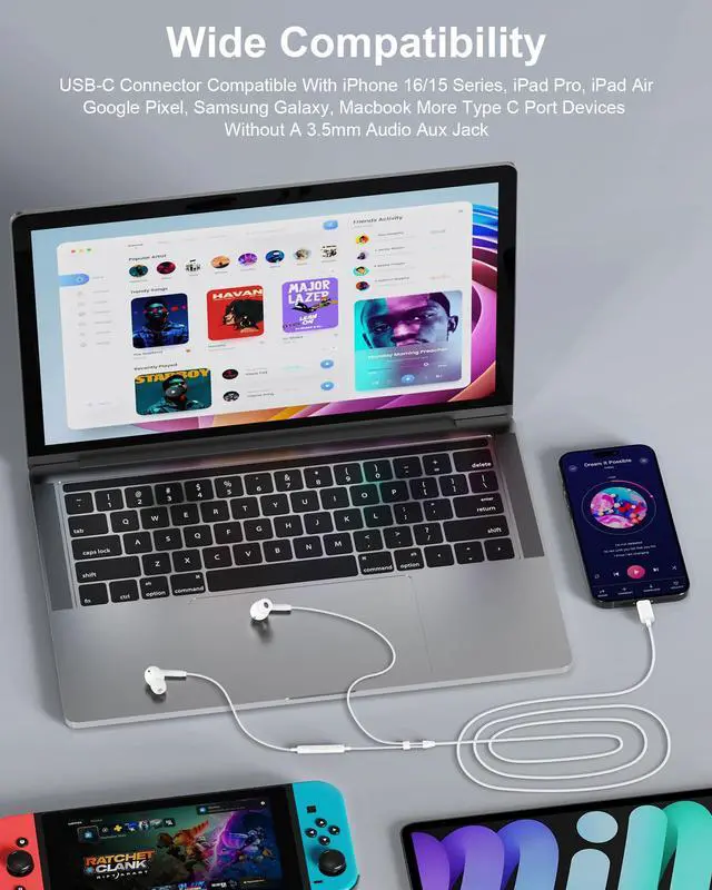 Alt view image 6 of 7 - iPhone 17e 17 16 USB C Wired Headphones with Mic, Noise Cancelling Earbuds