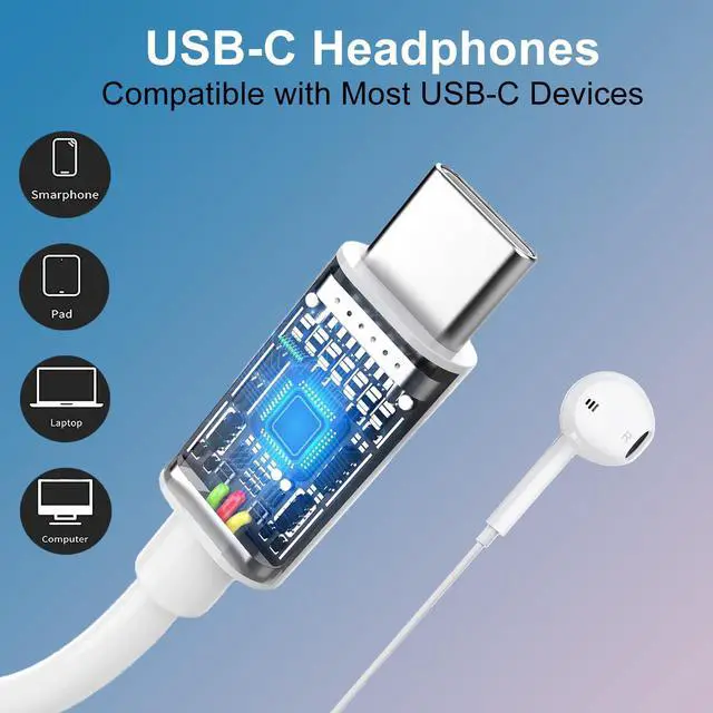 Alt view image 2 of 6 - USB C Headphones for iPhone 17/16/15 Pro Max,Type C Earphones