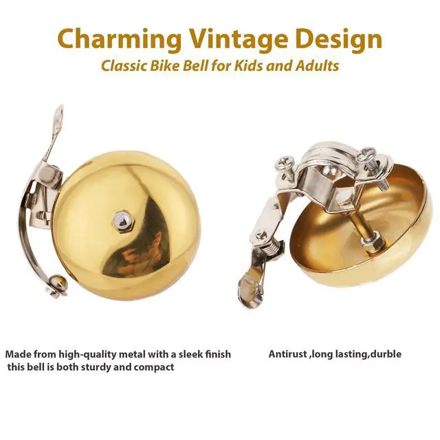 Alt view image 2 of 6 - Brass Bike Bell, Bicycle Bell for Adult Bikes, Loud & Clear Sound Bicycle Bell for Adults & Kids Classic Design, Easy Installation Fits Mountain, Road, Folding Bikes and Scooters