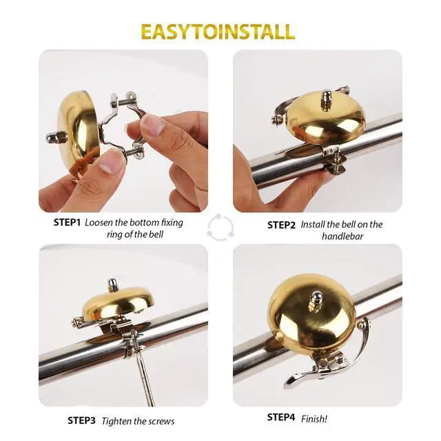 Alt view image 6 of 6 - Brass Bike Bell, Bicycle Bell for Adult Bikes, Loud & Clear Sound Bicycle Bell for Adults & Kids Classic Design, Easy Installation Fits Mountain, Road, Folding Bikes and Scooters