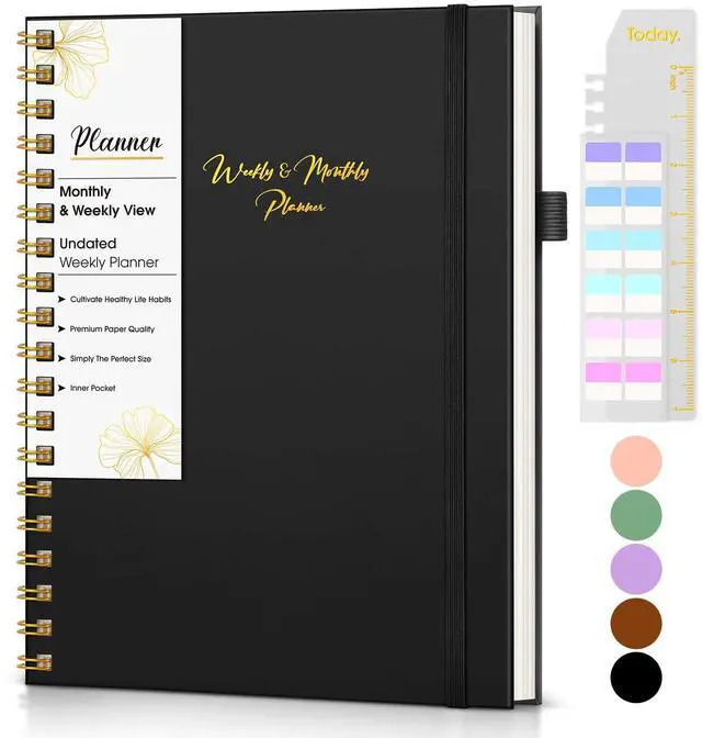 Main image of Undated Weekly and Monthly Planner, B5 Large Weekly To Do List Notebook with Goal & Habit Tracker Organizer, Hardcover Spiral Bound Blank Monthly Planner for Work School Home 7.4" x 9.64" Black