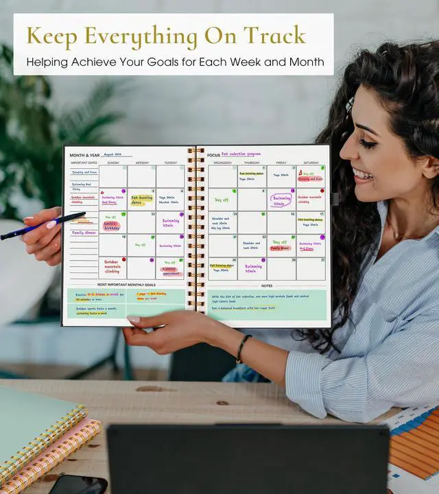 Alt view image 7 of 7 - Undated Weekly and Monthly Planner, B5 Large Weekly To Do List Notebook with Goal & Habit Tracker Organizer, Hardcover Spiral Bound Blank Monthly Planner for Work School Home 7.4" x 9.64" Black