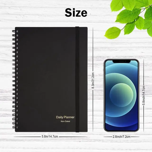 Alt view image 3 of 7 - Daily Planner Undated, Asten To Do List Notebook Hourly Schedules Spiral Appointment Planner for Men and Women,PVC Hardcover,Elastic Closure, Inner Pocket 8.3" x 5.8" (Black)