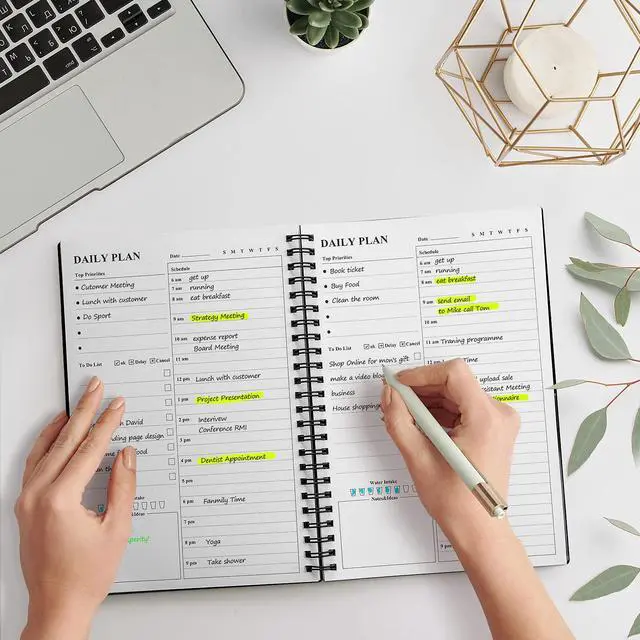 Alt view image 6 of 7 - Daily Planner Undated, Asten To Do List Notebook Hourly Schedules Spiral Appointment Planner for Men and Women,PVC Hardcover,Elastic Closure, Inner Pocket 8.3" x 5.8" (Black)