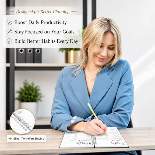 Alt view image 7 of 7 - Work Planner with Hourly Schedules, To Do List, Tasks, Expense Tracker 7 Days Daily Planner Self-Care for Organizing Meals, Water Take-in, Mood, Exercise & Health, 10 x 7.3 inches