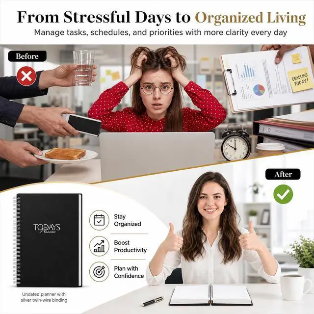 Alt view image 6 of 7 - Work Planner with Hourly Schedules, To Do List, Tasks, Expense Tracker 7 Days Daily Planner Self-Care for Organizing Meals, Water Take-in, Mood, Exercise & Health, 10 x 7.3 inches