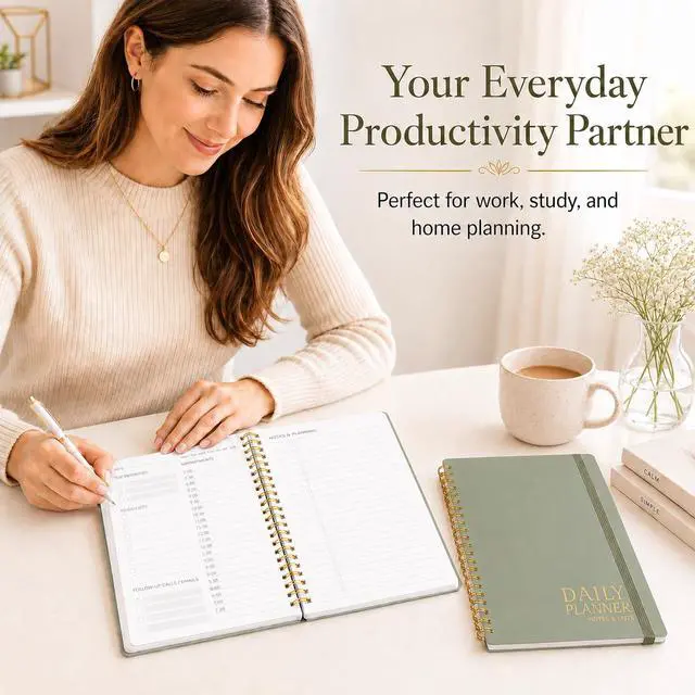 Alt view image 3 of 7 - Daily Planner Undated - Simplified To Do List Notebook with Hourly Schedules, Spiral Appointment Organizer, 5.5" x 8.5", Easily Manage Your Tasks and Productivity - Green