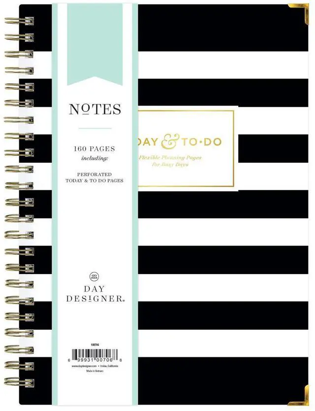 Main image of Day Designer for Today To-Do Notebook, 160 Ruled Pages, Twin-Wire Binding, Hardcover, 5.75'' x 8.5'', Black Stripe