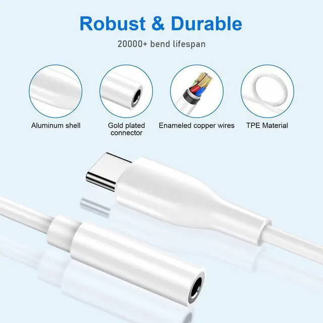 Alt view image 5 of 7 - 11 10 USB Type C to 3.5mm Headphone Adapter for Google Pixel 11Pro XL | 11Pro Fold 10a 9,iPhone 17e 16,USB C to Aux Audio Jack Adapter Dongle Cable for Galaxy S26Ultra A17 A16 Z Flip8 7 A54 S26 S25