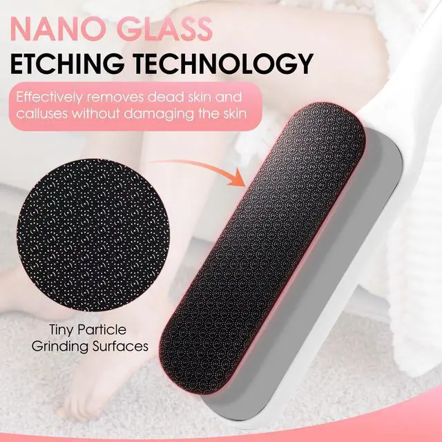Alt view image 2 of 7 - Brush, File Callus Remover Dead Skin Nano Glass Remover for Feet with Soft Brush, Professional Pedicure Tool for Home Foot Care - White