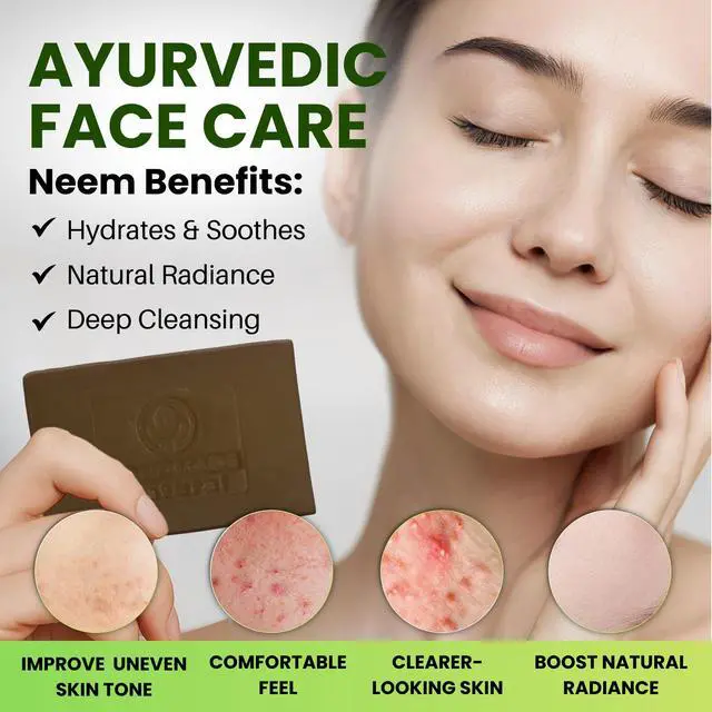 Alt view image 7 of 7 - Neem Face, Body Bar Soap 4.5 oz | Ayurvedic Exfoliating, Cleansing Bar with Coconut Oil, Castor Oil | Gentle Bath Soaps for Face Wash, Body Wash | Soft Soap for Daily Use, All Skin Types