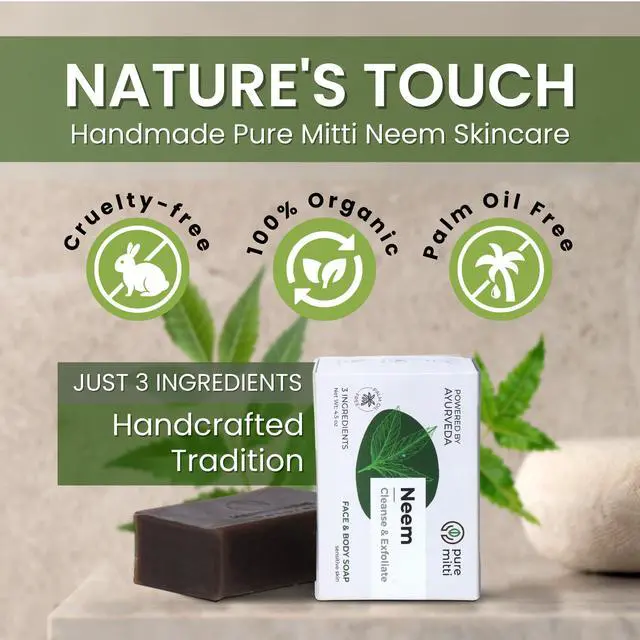 Alt view image 6 of 7 - Neem Face, Body Bar Soap 4.5 oz | Ayurvedic Exfoliating, Cleansing Bar with Coconut Oil, Castor Oil | Gentle Bath Soaps for Face Wash, Body Wash | Soft Soap for Daily Use, All Skin Types