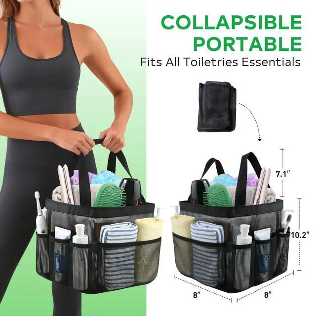Alt view image 2 of 7 - Mesh Shower Caddy Portable for College Dorm Room Essentials, 8-Pocket Shower Tote Bag with Quick-Dry Mesh, Hanging Shower Basket for Bathroom, Beach, Camp, Gym & Travel