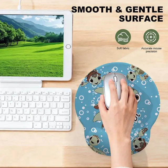 Alt view image 5 of 7 - Mouse Pad with Gel Wrist Support, Smooth Surface Ergonomic Mouse pad, Non-Slip Pain Relief Desk Mat for Gaming, Work & Office Desktop Sea Turtle 2