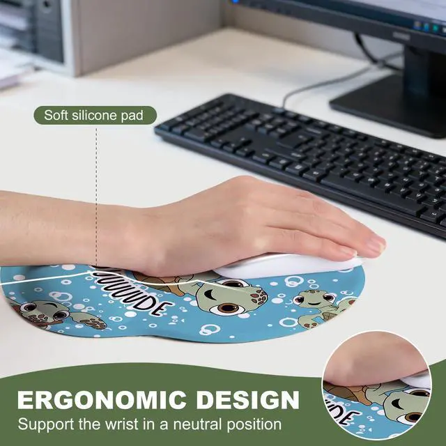 Alt view image 6 of 7 - Mouse Pad with Gel Wrist Support, Smooth Surface Ergonomic Mouse pad, Non-Slip Pain Relief Desk Mat for Gaming, Work & Office Desktop Sea Turtle 2