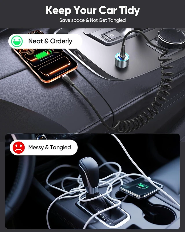 Alt view image 3 of 7 - Coiled USB C to USB C Cable 2 Pack, 60W Fast Charging Cable for Car, 3.3FT | Support CarPlay & Android Auto, 480Mbps Data Transfer, USB C Coiled Cable for iPhone 17/16/15 Pro Max, Galaxy S25 S24 S23
