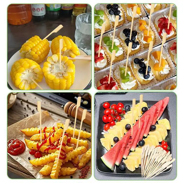 Alt view image 6 of 7 - 200 PCS 8 Inch Bamboo Skewers for Appetizers, Toothpicks, Cocktail Picks for Christmas Party, Fruit Kababs, Sausage, Barbecue Snacks, Natural Wooden Paddle Skewer Food Sticks, Charcuterie Accessories