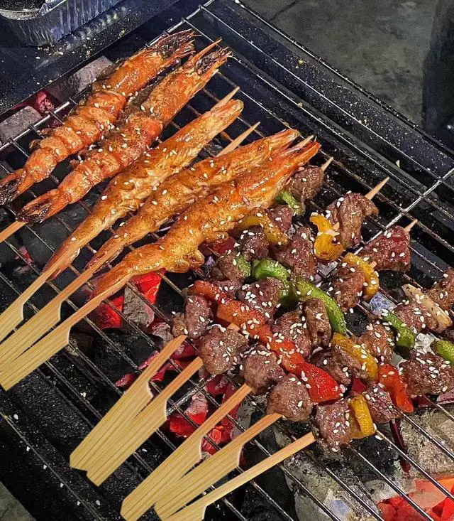 Alt view image 7 of 7 - 200 PCS 8 Inch Bamboo Skewers for Appetizers, Toothpicks, Cocktail Picks for Christmas Party, Fruit Kababs, Sausage, Barbecue Snacks, Natural Wooden Paddle Skewer Food Sticks, Charcuterie Accessories