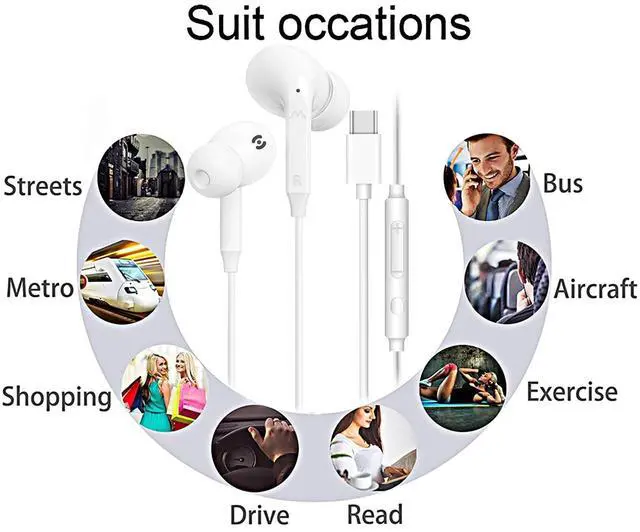 Alt view image 6 of 7 - USB C Headphones for iPhone 17/16/15 Pro Max USB C Wired Earbuds with Mic