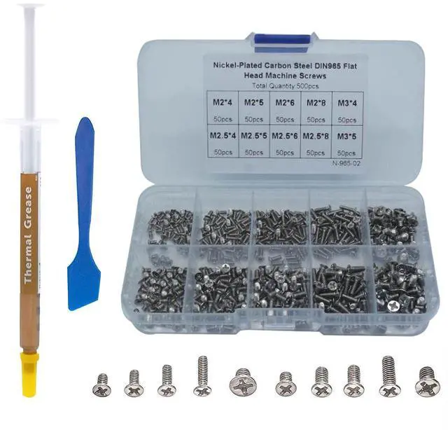 Main image of Silver Laptop Screws Kit 500PCS M2 M2.5 M3 Flat Head Phillips Machine Screws for SSD Motherboard & Electronics Repair