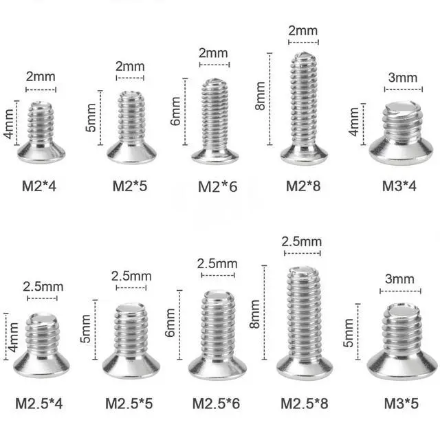 Alt view image 2 of 6 - Silver Laptop Screws Kit 500PCS M2 M2.5 M3 Flat Head Phillips Machine Screws for SSD Motherboard & Electronics Repair