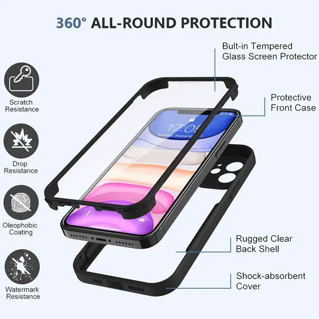 Alt view image 2 of 7 - Compatible with iPhone 11 Case Full Body Clear Design - Black