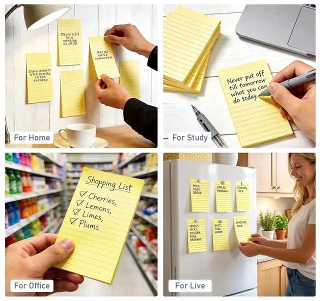 Alt view image 6 of 7 - Lined Sticky Notes 3x5 in,400 Sheets,Clean Remove for Home,Back to School