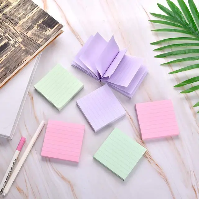 Alt view image 6 of 7 - Lined Pop Up Sticky Note 3x3 inch, 6 Pack Accodian Stlye Self-Sticky Notes with Lines, Light Green Pink Purple Color, 100 Sheet/Pad Easy Post
