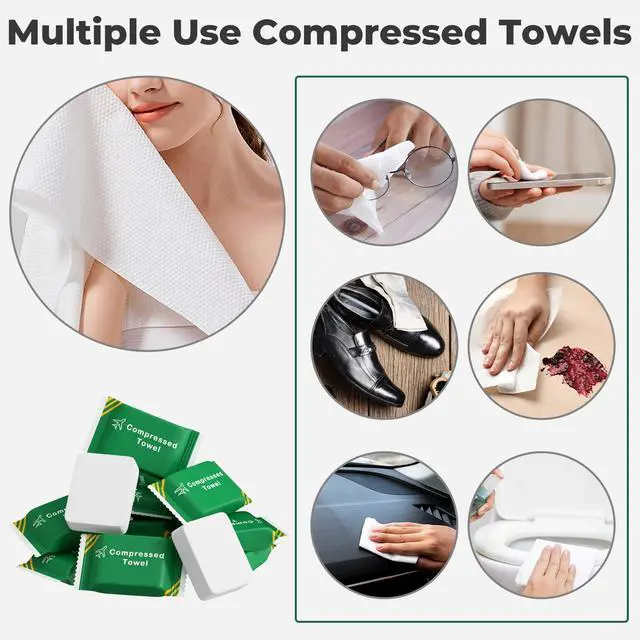 Alt view image 5 of 7 - Disposable Compressed Towel Tablets, Disposable Face Towels, Compressed Camping Towel Hand Wipe Portable Washcloth, Portable Compressed Coin Tissue for Travel Home and Outdoor Hiking 40 PCS