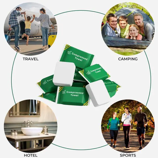 Alt view image 6 of 7 - Disposable Compressed Towel Tablets, Disposable Face Towels, Compressed Camping Towel Hand Wipe Portable Washcloth, Portable Compressed Coin Tissue for Travel Home and Outdoor Hiking 40 PCS