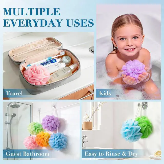 Alt view image 6 of 7 - 20 Pack Mini Loofah Sponge for Shower, Travel Size Bath Sponges Mesh Shower Puff Bath Pouf with Hanging Loop, Body Scrubber for Kids Women Men, 5 Colors Bath Sponges for Shower (20g)