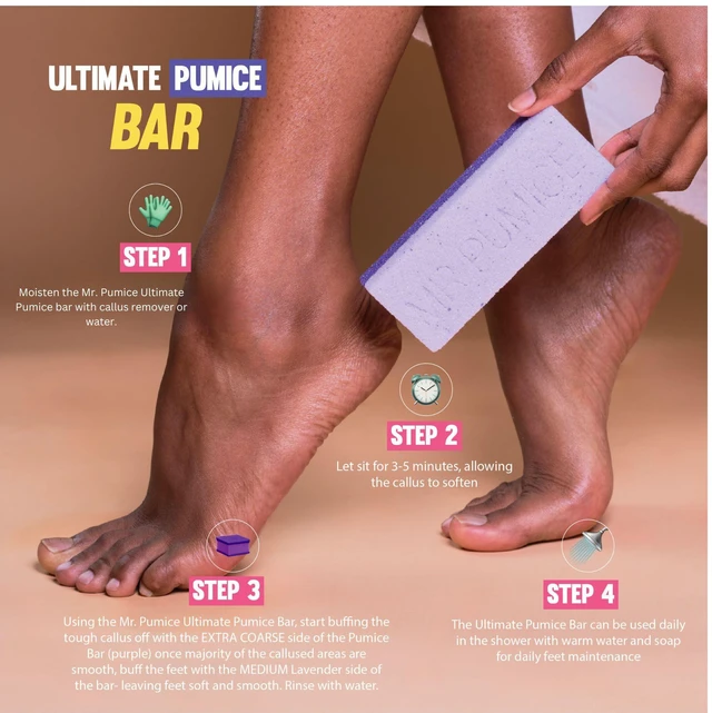 Alt view image 4 of 7 - Ultimate PUMI Bar 2-in-1 Dual Grit (Medium + Coarse) Callus Remover, Pedicure Stone & Ped File Scrubber for Smooth Feet and Heels (4 Pack)