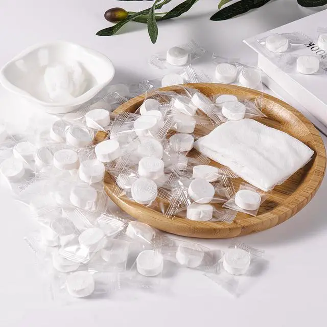 Alt view image 7 of 7 - 200 Pieces Compressed Towels Portable Disposable Mini Compressed Coin Tissue Toilet Paper Tablets for Travel, Camping, Hiking, Sport, Beauty Salon, Hand Wipes