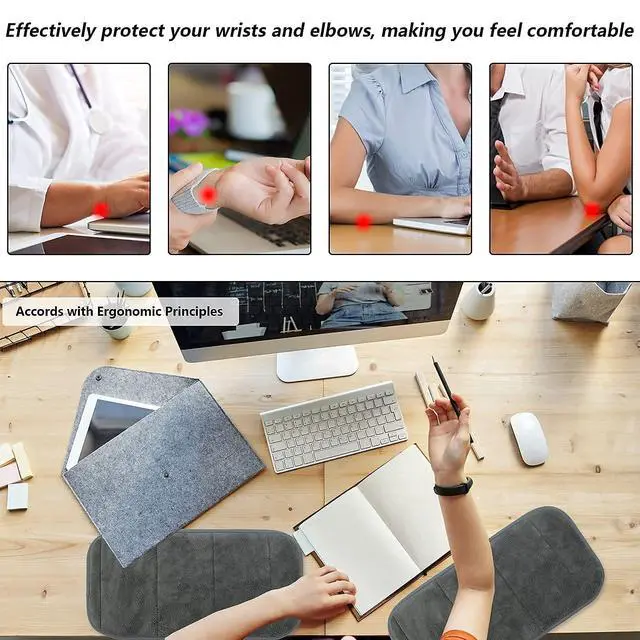 Alt view image 5 of 7 - 2 Sets Upgrade Computer Wrist Elbow Pad, DILIBRA Portable Memory Foam Arm Wrist Rest Pillow, Soft and Anti-Slip Wrist Support Mat for Keyboard Desktop Office Gaming - Alleviate Elbow Pain