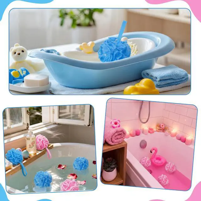 Alt view image 4 of 6 - 12 Pcs Bath Loofah Sponge, Baby Shower Exfoliating Body Scrubber 50g Bath Shower Loofah Sponge Pouf Puff Mesh Pouf Balls Soft Quick-Dry Cleanse Skin Accessories for Women Men