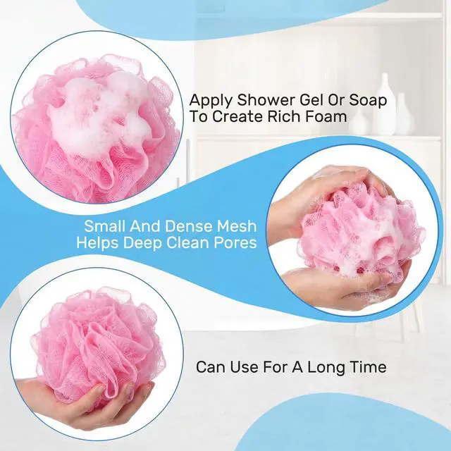 Alt view image 6 of 6 - 12 Pcs Bath Loofah Sponge, Baby Shower Exfoliating Body Scrubber 50g Bath Shower Loofah Sponge Pouf Puff Mesh Pouf Balls Soft Quick-Dry Cleanse Skin Accessories for Women Men
