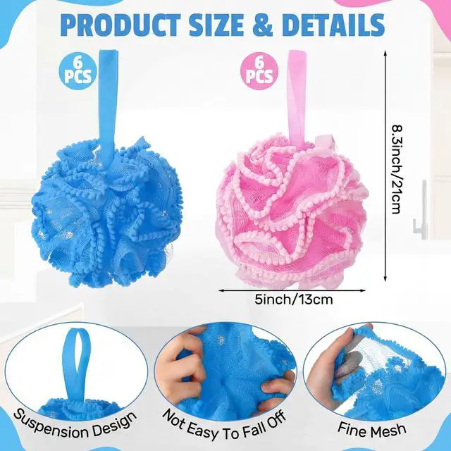 Alt view image 5 of 6 - 12 Pcs Bath Loofah Sponge, Baby Shower Exfoliating Body Scrubber 50g Bath Shower Loofah Sponge Pouf Puff Mesh Pouf Balls Soft Quick-Dry Cleanse Skin Accessories for Women Men