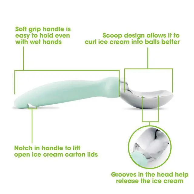 Alt view image 2 of 7 - Stainless Steel Ice Cream Scoop with Soft Grip Handle, Mint
