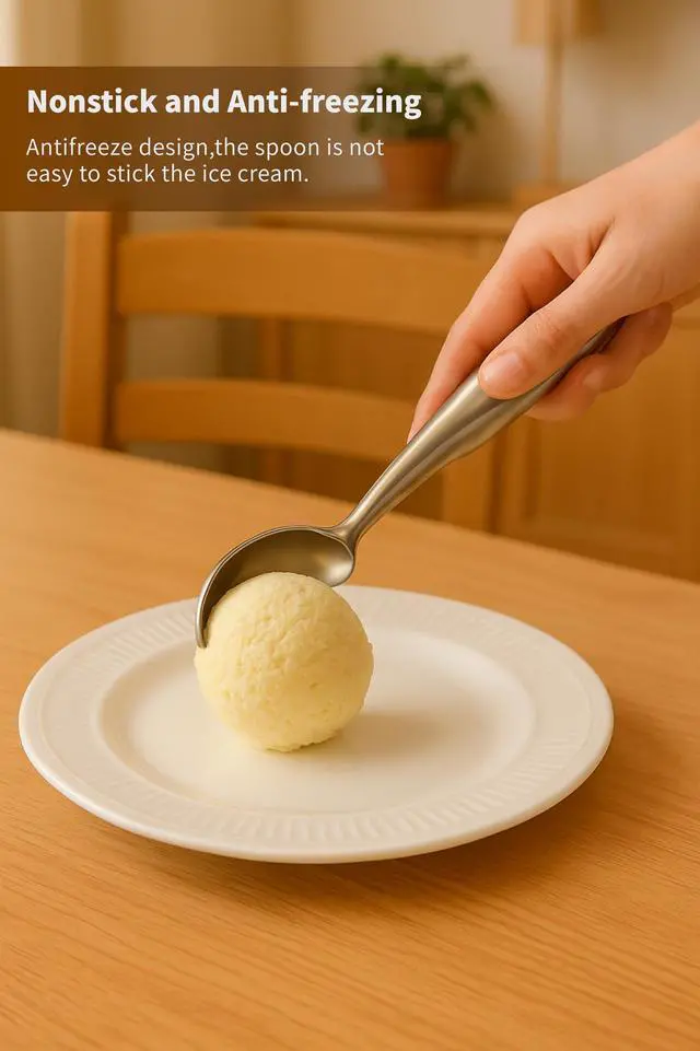 Alt view image 3 of 7 - Stainless Steel Ice Cream Scoop - Ergonomic Handle small Ice Cream Scooper Heavy Duty Ice Cream Scoops Best Rated - One-Piece Dishwasher Safe Icecream Scoop Stainless Steel