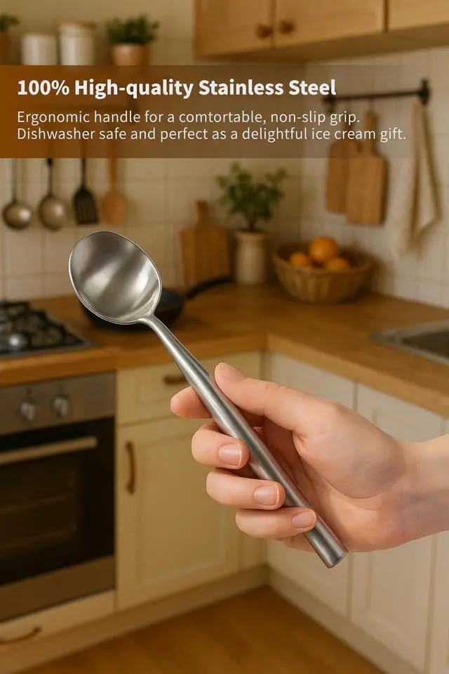 Alt view image 4 of 7 - Stainless Steel Ice Cream Scoop - Ergonomic Handle small Ice Cream Scooper Heavy Duty Ice Cream Scoops Best Rated - One-Piece Dishwasher Safe Icecream Scoop Stainless Steel