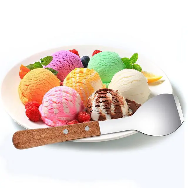 Alt view image 3 of 7 - 2 Pieces Ice Cream Scoop, Stainless Steel Ice Cream Shovel with Wooden Handle Metal Dessert Spade Butter Blade Cook Cake Scraper for Kitchen Party Wedding
