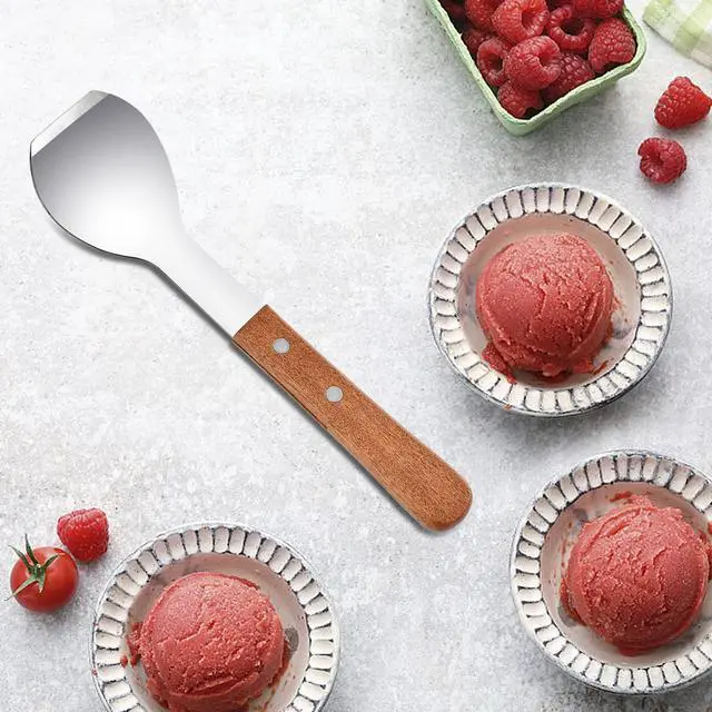 Alt view image 5 of 7 - 2 Pieces Ice Cream Scoop, Stainless Steel Ice Cream Shovel with Wooden Handle Metal Dessert Spade Butter Blade Cook Cake Scraper for Kitchen Party Wedding