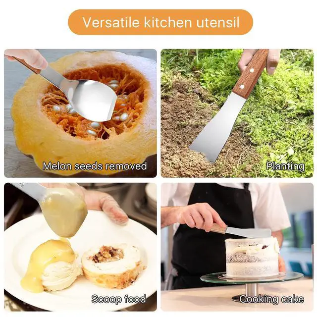 Alt view image 7 of 7 - 2 Pieces Ice Cream Scoop, Stainless Steel Ice Cream Shovel with Wooden Handle Metal Dessert Spade Butter Blade Cook Cake Scraper for Kitchen Party Wedding