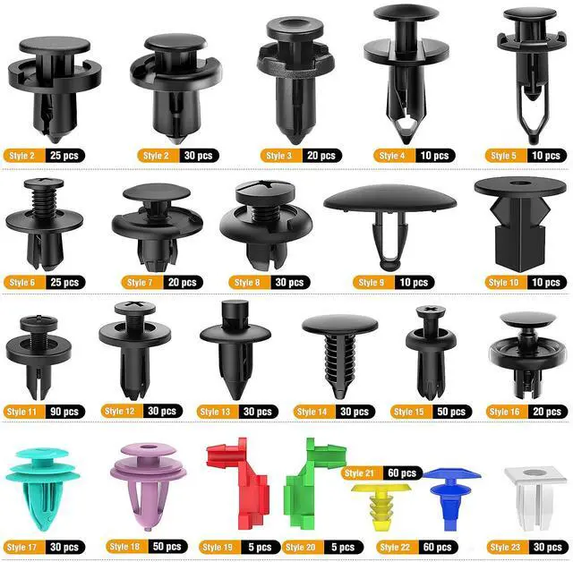 Alt view image 3 of 7 - 725Pcs Car Push Retainer Clips & Auto Fasteners Assortment -23 Most Popular Sizes Nylon Bumper Fender Rivets with 10 Cable Ties and Fasteners Remover for Toyota GM Ford Honda Chevy