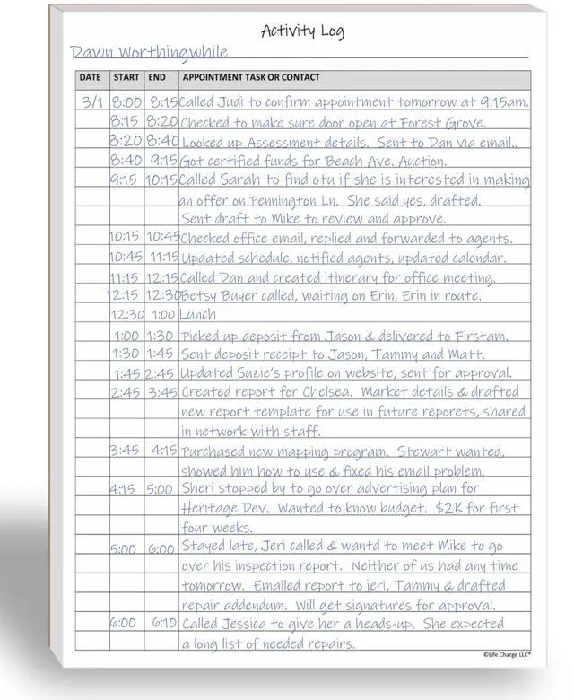 Main image of Activity Log Notepad for Work, Daily Time Tracking Log Book with Task & Notes, 60 Pages, 8.5 x 11 Letter, Portrait