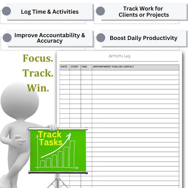 Alt view image 5 of 7 - Activity Log Notepad for Work, Daily Time Tracking Log Book with Task & Notes, 60 Pages, 8.5 x 11 Letter, Portrait