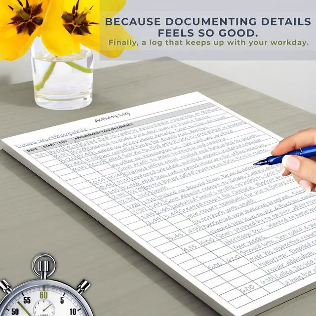 Alt view image 7 of 7 - Activity Log Notepad for Work, Daily Time Tracking Log Book with Task & Notes, 60 Pages, 8.5 x 11 Letter, Portrait